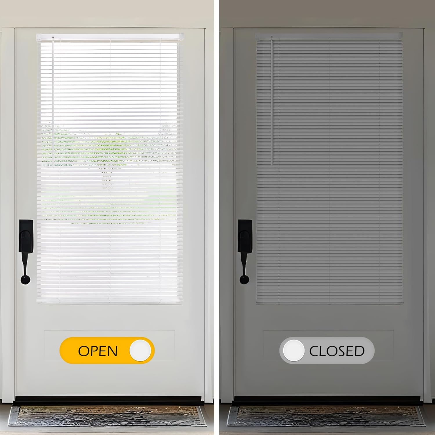 LazBlinds 1 Vinyl Mini Blinds for Doors, Cordless French Door Blinds for Privacy, Light Filtering Privacy Horizontal Shades for Front Door Patio Sidelight Glass Door, 34 W x 72 H, White